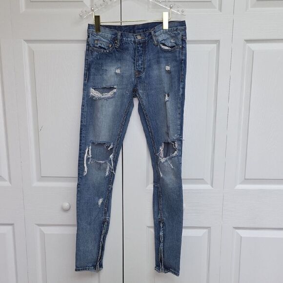 MNML Ripped Light Blue Denim Jeans - Picture 1 of 8